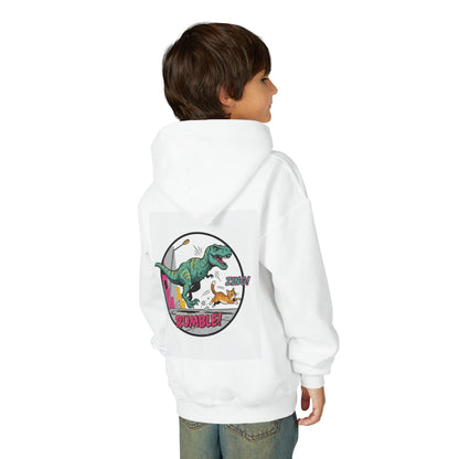 T-Rex Chase Dino Rumble Youth Hoodie | Dinosaur Graphic Sweatshirt
