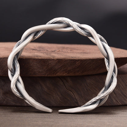 Sterling Silver Retro Three-strand Twist Bracelet Light Luxury All-match Elegant Couple Jewelry Adjustable Opening