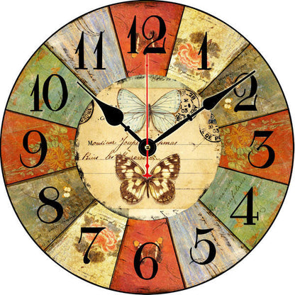 Retro Creative Wooden Wall Clock Alarm Clock
