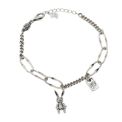 Minimal Design Sense Bracelet For Women Sterling Silver Luck Bear Bunny Letters