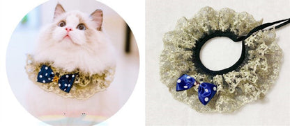 Pet Variety Saliva Towel Cats Dogs Lace Bib Scarf Bell Collar Bow Knot
