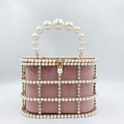 French Small Crowd Bag Large-Capacity Summer Metal Pearl Bag Wild Diagonal Dinner Bag Small Ck Net Red Same Paragraph