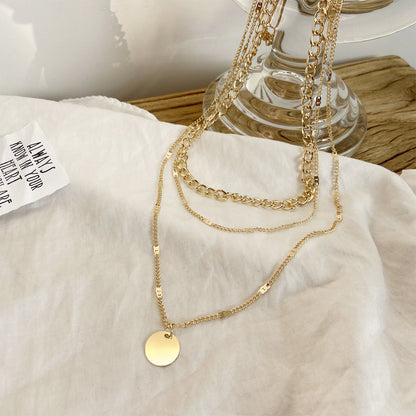 Women's Multilayer Necklace Ins Fashion Disc Pendant Clavicle Necklace Chains Personality Jewelry