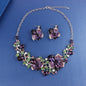 Necklace Exaggerated Colorful Flowers Full Of Diamond Crystal Necklace Earrings Jewelry Set