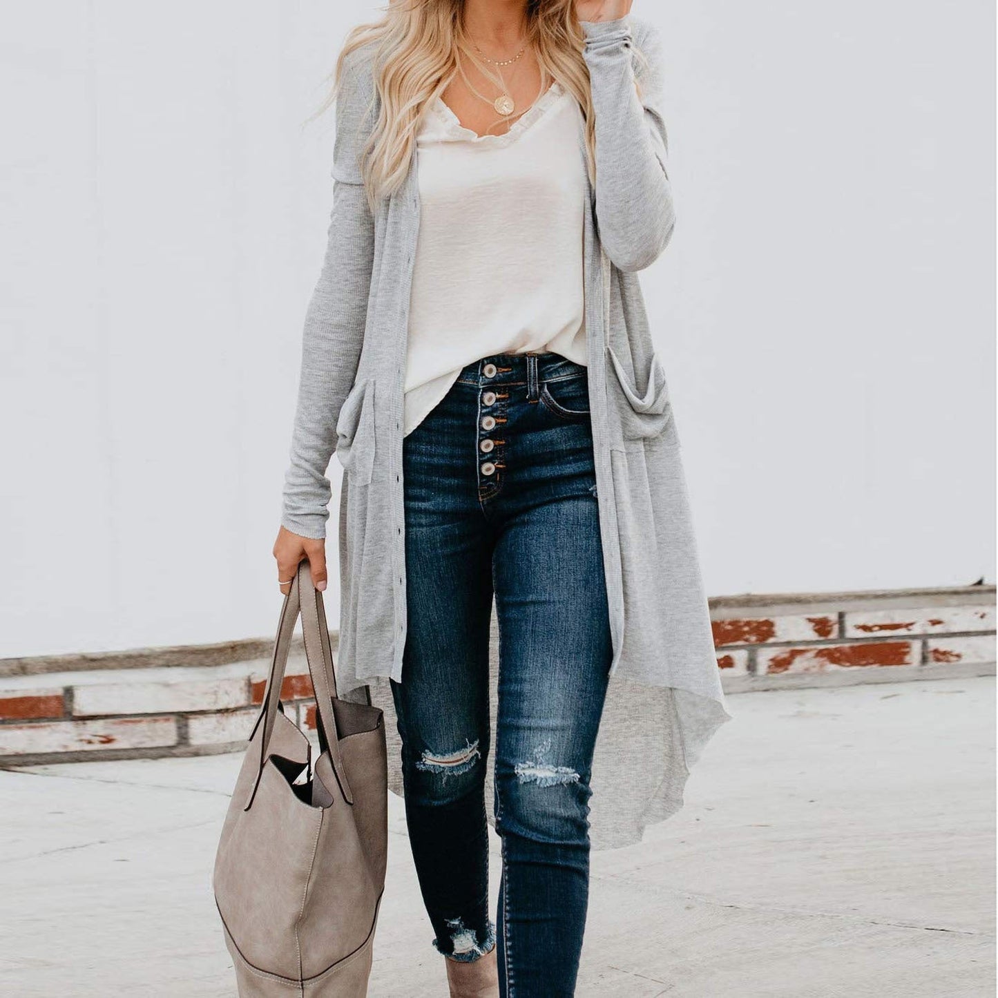 Mid-length Long-Sleeved Button Sweater Coat