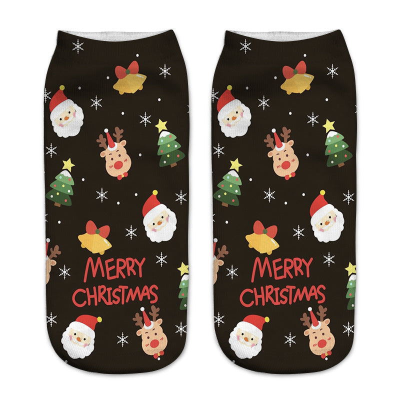 New 3D Printed Christmas Pattern Women's Boat Socks