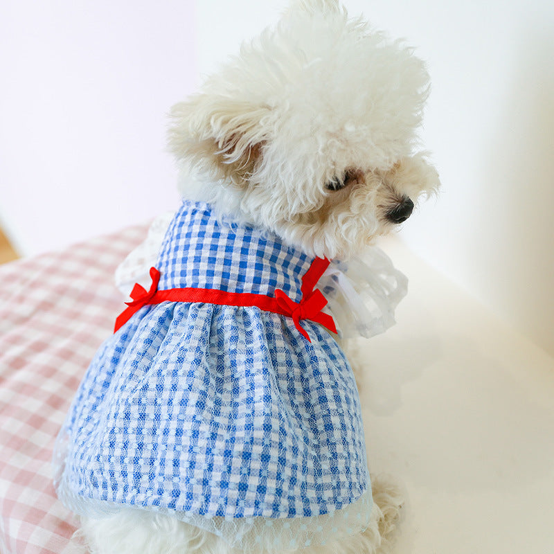 New Pet Clothes Cat Clothes Yellow Plaid Sunflower Bee Skirt