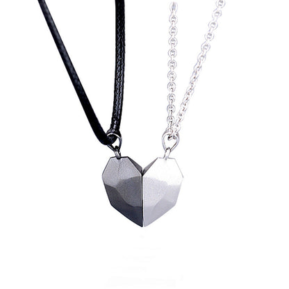 Attractive Wishing Stone Couple Pendant Necklace Ancient Love Token Heart-shaped Electrocardiogram Magnetic Heart Pendant Splicing Necklace Valentine's Day Gift