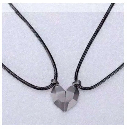 Attractive Wishing Stone Couple Pendant Necklace Ancient Love Token Heart-shaped Electrocardiogram Magnetic Heart Pendant Splicing Necklace Valentine's Day Gift
