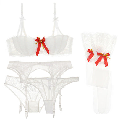 Sexy Lace  Cup Bra Set Christmas Valentine's Day Gift Temptation Stockings Thong