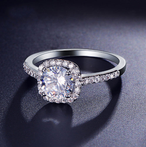Luxury Square Cut Cubic Zirconia Engagement Ring - Sterling Silver Plated Wedding Band for Women