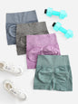 Yoga Basic 4pcs Marled Knit Scrunch Butt Wideband Waist Seamless Sports Shorts