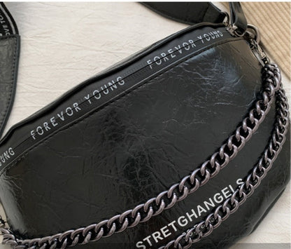 Solid color retro women's belt bag chain