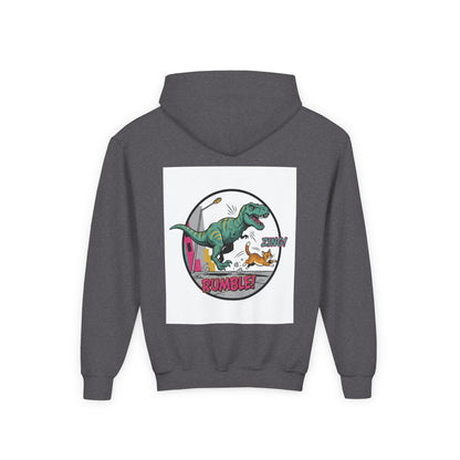 T-Rex Chase Dino Rumble Youth Hoodie | Dinosaur Graphic Sweatshirt