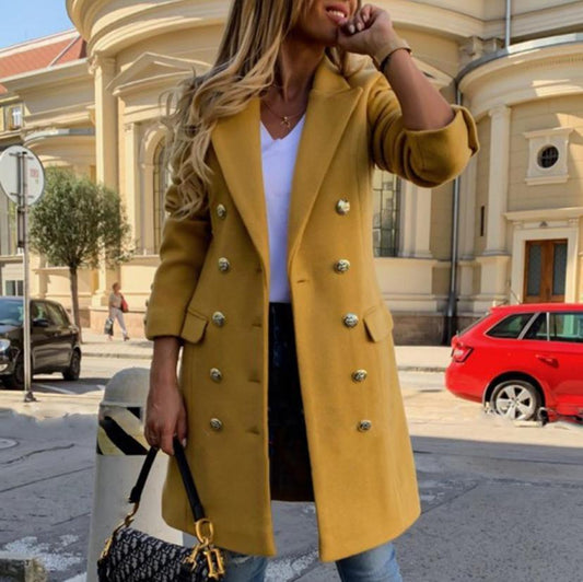 Women's Double-Breasted Woolen Trench Coat - Mid-Length Winter Jacket