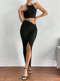 Privé Solid Crop Halter Top & Twist Front Split Thigh Skirt