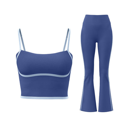 Juyitang Peach-Line Yoga Set High-Elastic Strappy Tank Top And High-Waist Pants Combo