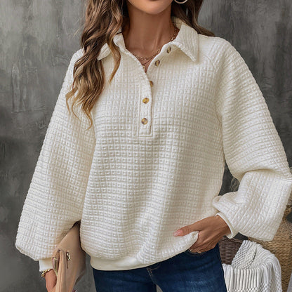 Women's Texture Polo Collar Solid Color Thickened Sweater