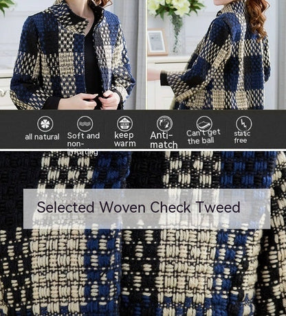 Woolen New Slim-fit Mid-length 34 Sleeve Stand Collar Thick Flower Woolen Coat