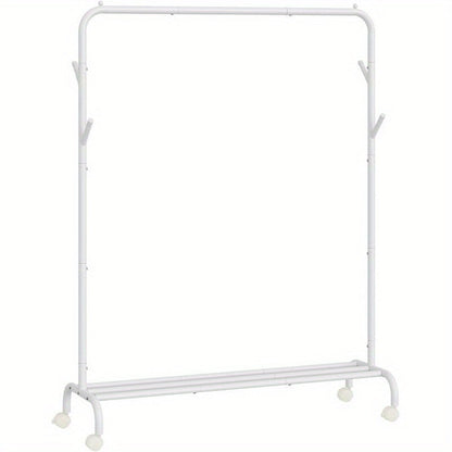 Clothes Rail, Clothes Rack, Single Clothes Hanging Rail, Heavy-Duty Metal Frame, with Wheels and Shelf, 50 kg Total Max. Load, 103. 5 cm Wide, Clothing Storage