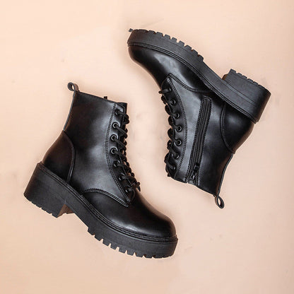 Round toe thick heel and velvet mid-heel Martin boots
