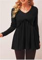 Loose-fit Ruffled Pleated V-neck T-shirt For Women