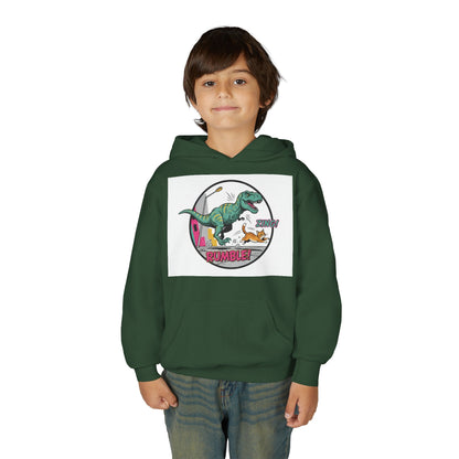 T-Rex Chase Dino Rumble Youth Hoodie | Dinosaur Graphic Sweatshirt