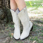 Oversized Women's Boots Western Cowboy Boots Middle Heel Ethnic Style Square Toe Boots