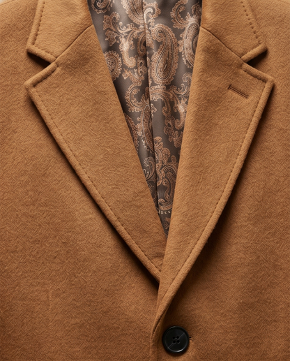 Classic Camel Wool-Blend Overcoat with Single Back Vent