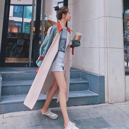 Women's loose long retro trench coat