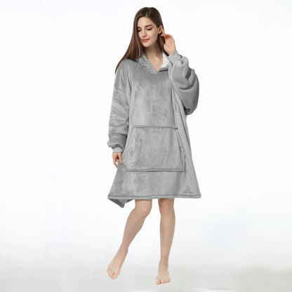 RONGTAI Oversized Wearable Pajamas With Big Pockets,Soft Plush Sweatshirt Hooded Popular Tops One Size Fits