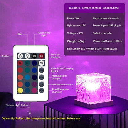 LED Water Ripple Ambient Night Light USB Rotating Projection Crystal Table Lamp RGB Dimmable Home Decoration 16 Color Gifts