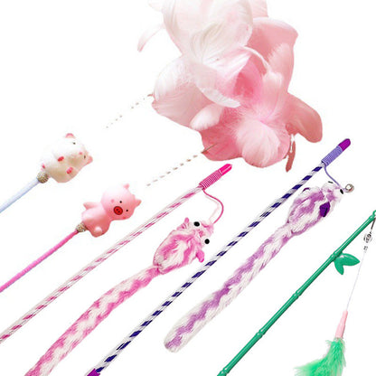 Cat Toy Teaser Plush Feather Bell Teaser Relieving Boredom Self-Hi Pet