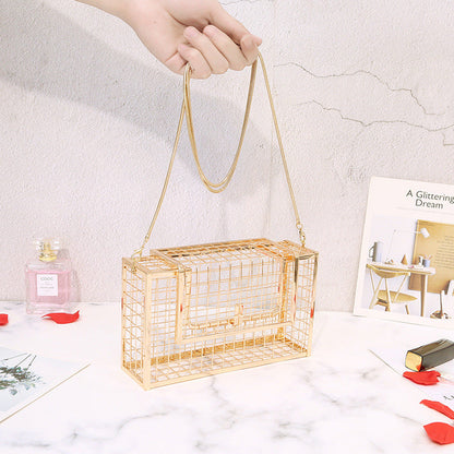 Metal hollow shoulder bag European and American fashion clutch iron mesh chain messenger dinner bag