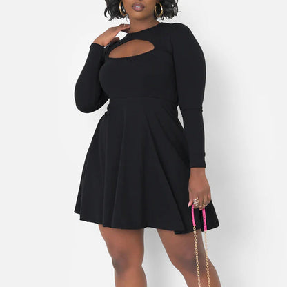 Solid-color Waist-cinching Figure-flattering Dress