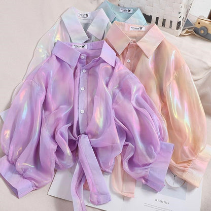 Fashionable Glossy Purple Cardigan Sun-protective Garment