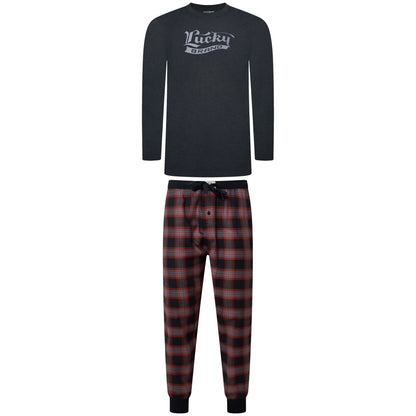 Lucky Brand Crew Neck & Closed Hem Flannel Pant Pyjama Set