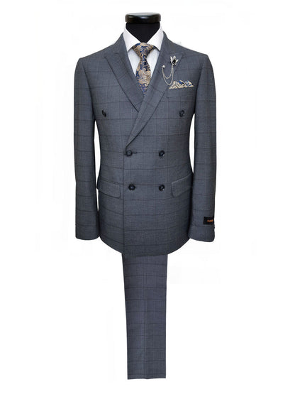 Grey Check Double Breasted Suit