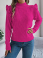 Women Solid Color Ruffled Mock Neck Long Sleeve Pullover Sweater
