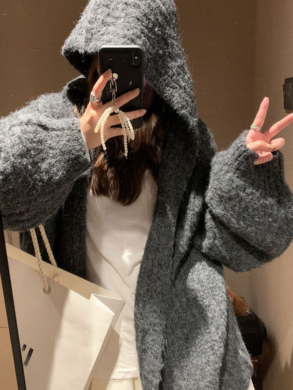 Retro Maillard Hooded Sweater Cardigan For Women