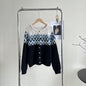 Contrast Color Jacquard Thickened Sweater Coat Women