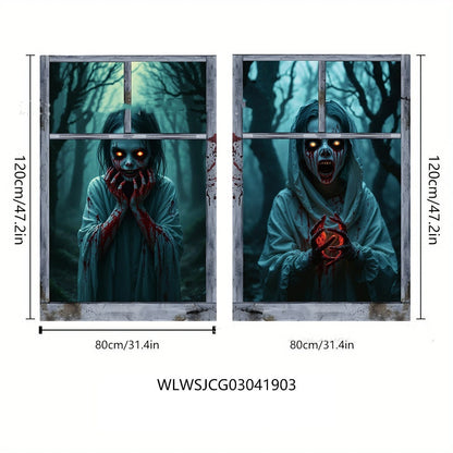 3D Holiday Window Cover Witch Halloween Window Cover