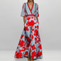 Fashion Print Half-sleeve V-neck Dress Temperament Slim Tight Waist Dresses For Women