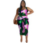 Women's Plus-Size Printed Top And Casual Skirt Set