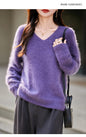 V-neck Cashmere Knit Women's Loose-fit Sweater
