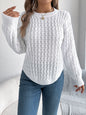 Women Casual Solid Color Cable Knit Lantern Sleeve Irregular Pullover Sweater