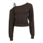 Vintage Off-shoulder Beaded-strapped Lantern-sleeve T-shirt