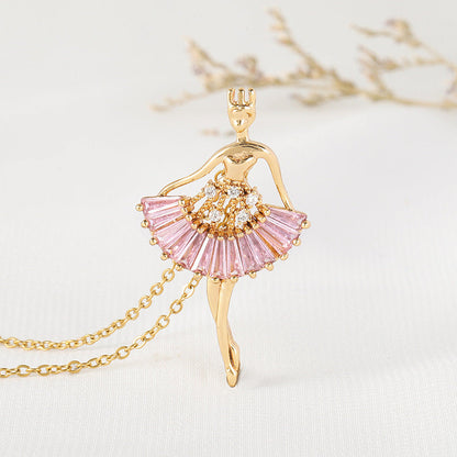 Ins Ballet-girl-shaped Necklace Fashion Personality Rhinestone Clavicle Chain Jewelry For Women