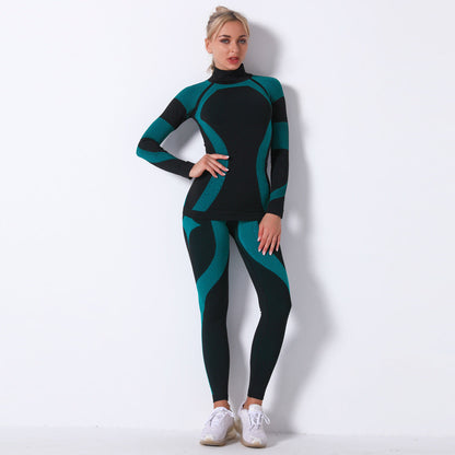 Striped Sports Yoga Long Sleeve Two-piece Suit