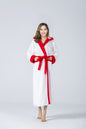 RONGTAI Womens Plush Fleece Hooded Bathrobe, Thick Nightgown Long Robe Sleepwear With Two Side Pockets And Belt